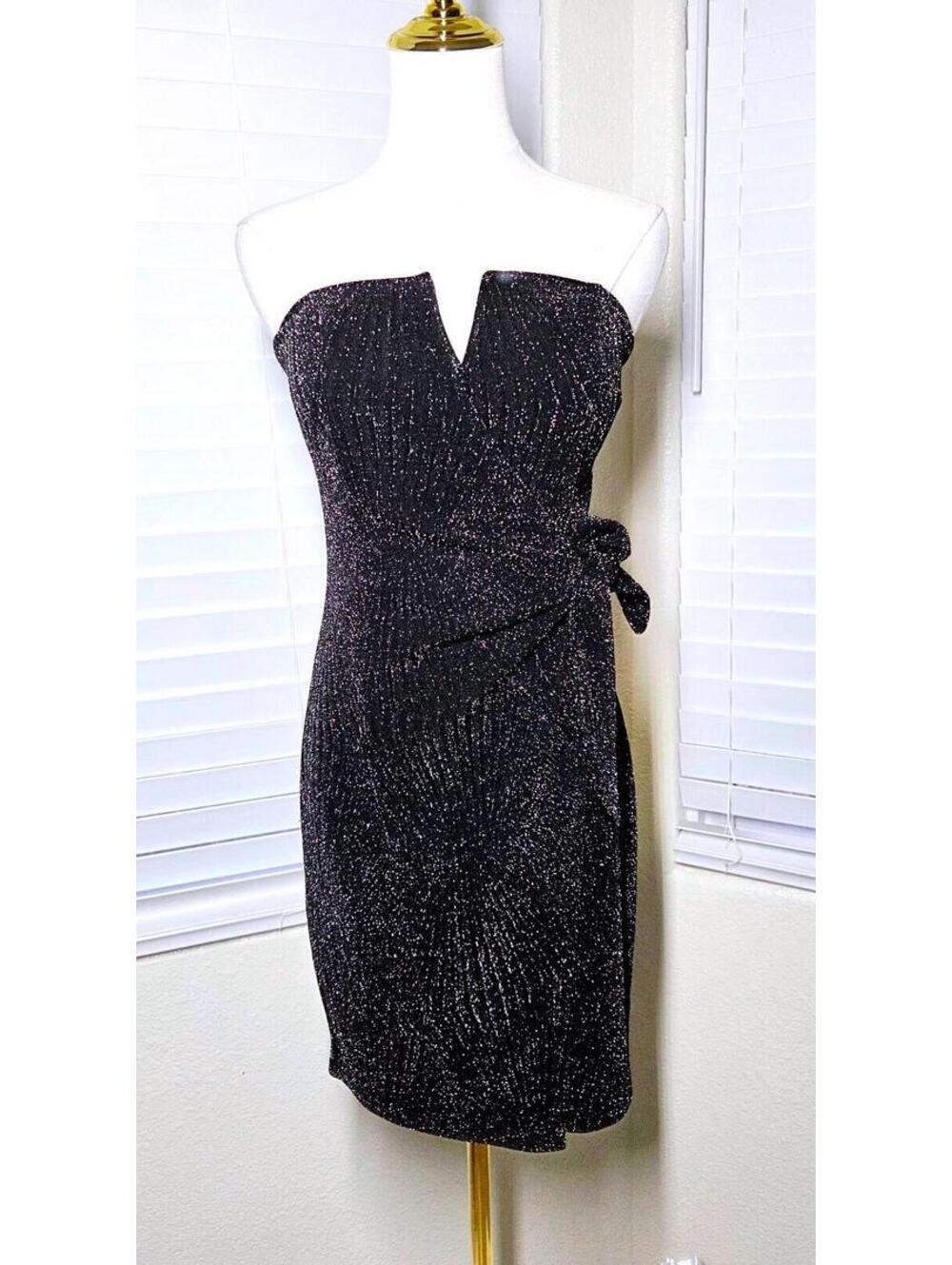 Trixxi Clothing Company Black Gold Accent Mini Wrap Sleeveless Dress Size L